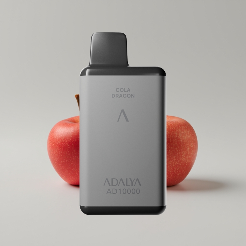Adalya AD 10000 Puffs سيجارة إلكترونية للاستخدام مرة واحدة - التفاحان، أنبوب ألومنيوم باللون الرمادي الفضائي، 14 مل، 2% نيكوتين