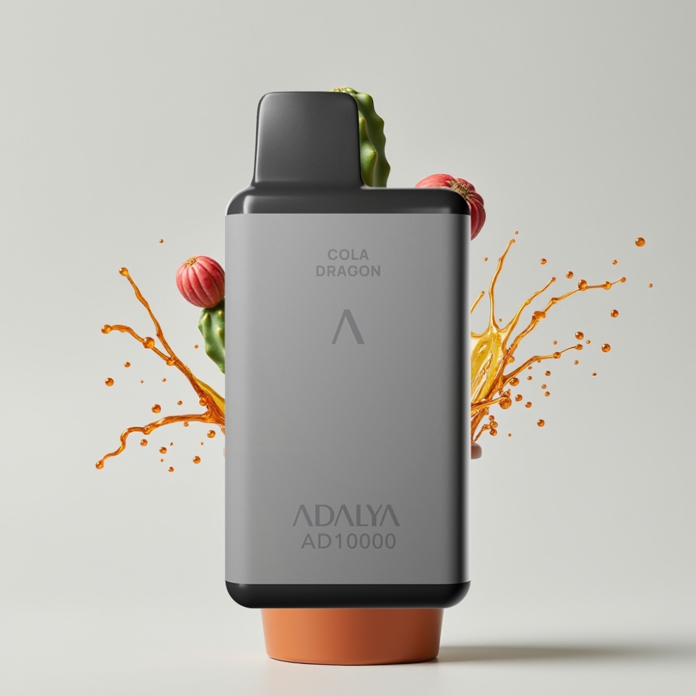 Adalya AD 10000 Puffs سيجارة إلكترونية للاستخدام مرة واحدة Cactus Splash - 14 مل عصير، 2% نيكوتين، 650 مللي أمبير، USB-C، لون رمادي فضاء
