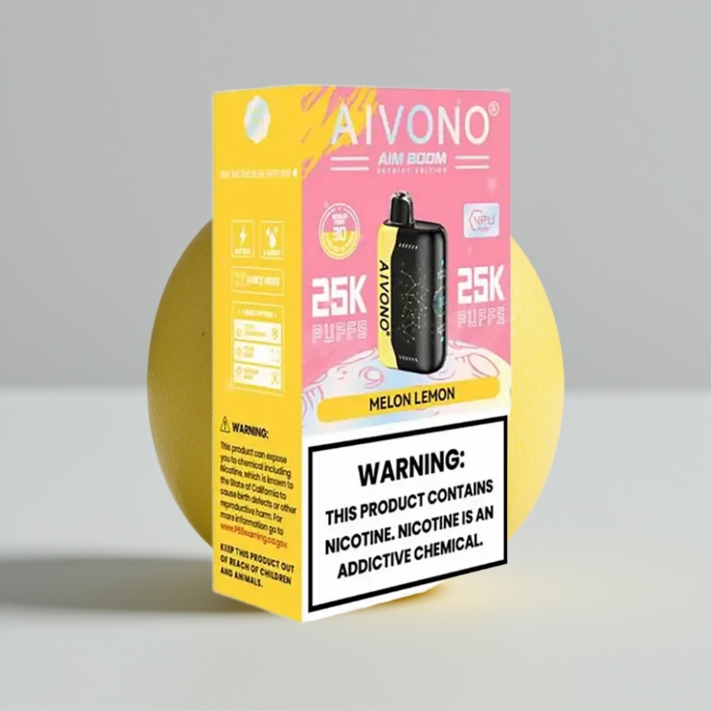 Aivono AIM BOOM 25000 Puffs - نيكوتين 0%-5%، سعة 28مل، بطارية 650mAh، شحن Type-C - بطيخ ليمون