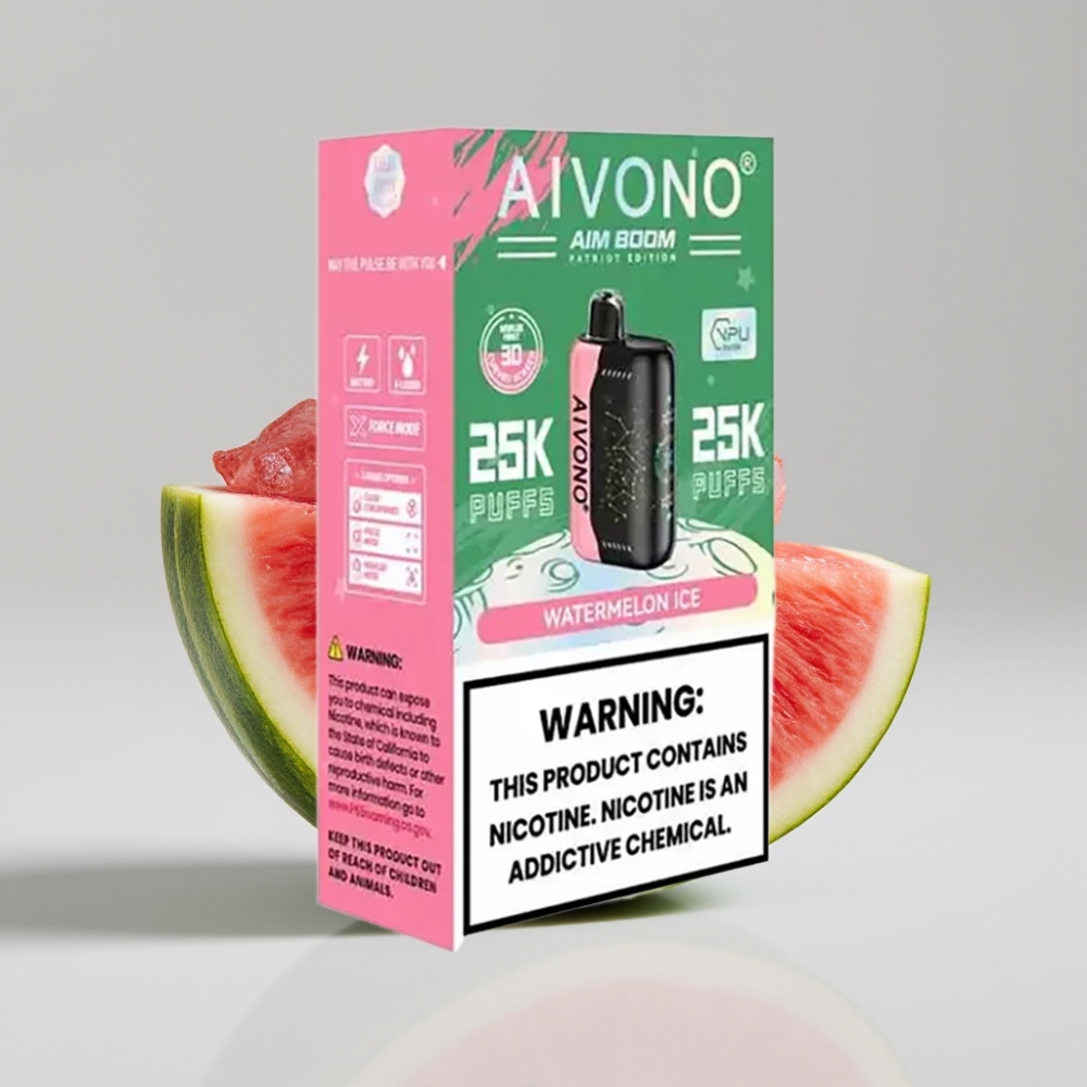Aivono AIM BOOM 25000 Puffs - 25000 نفخة، 28 مل سائل، 650 مللي أمبير، بطارية Type-C - بنكهة البطيخ المثلج