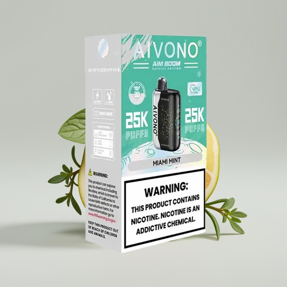 Aivono Aim Boom 25000 Puffs - نعناع ميامي، 0%-5% نيكوتين، 28مل سعة، شحن Type-C
