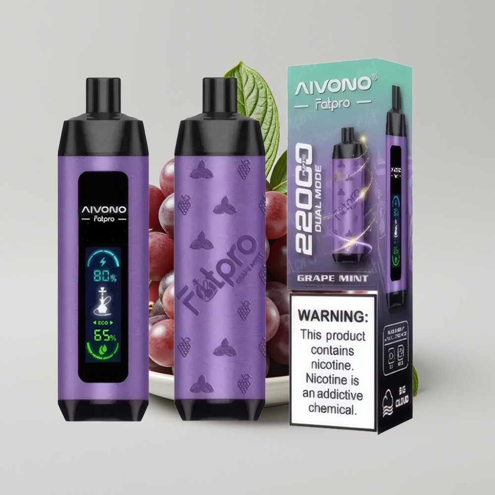 Aivono AIM FATPRO 22000 Puffs - 28ml، 5% نيكوتين، نكهة عنب ونعناع، 600mah، 0.6 أوم