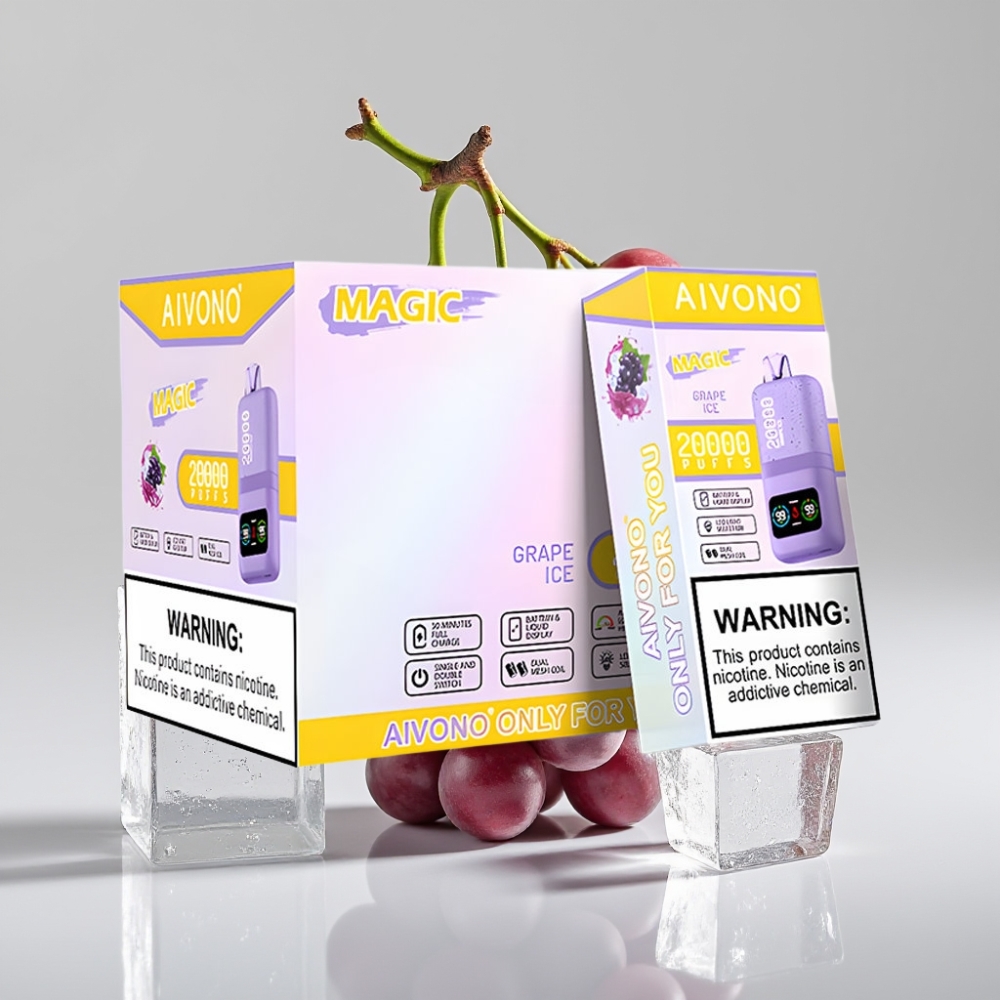 Aivono AIM MAGIC 20000 Puffs - 20000 نفخة، 26مل سائل، شاشة LCD، شحن Type-C، عنب آيس