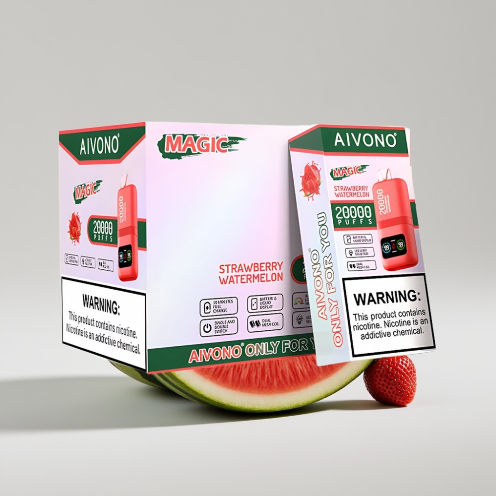 Aivono AIM MAGIC 20000 Puffs - فراولة بطيخ، 20000 نفخة، شاشة LCD، شحن Type-C، 26مل سائل