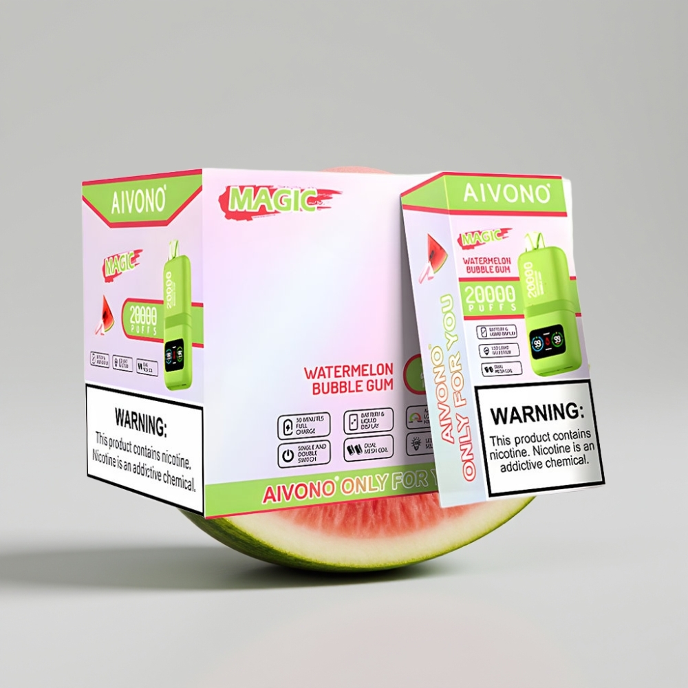 Aivono AIM MAGIC 20000 Puffs - 26ml، 5% نيكوتين، شحن Type-C، بطارية 600mAh - فقاعة بطيخ