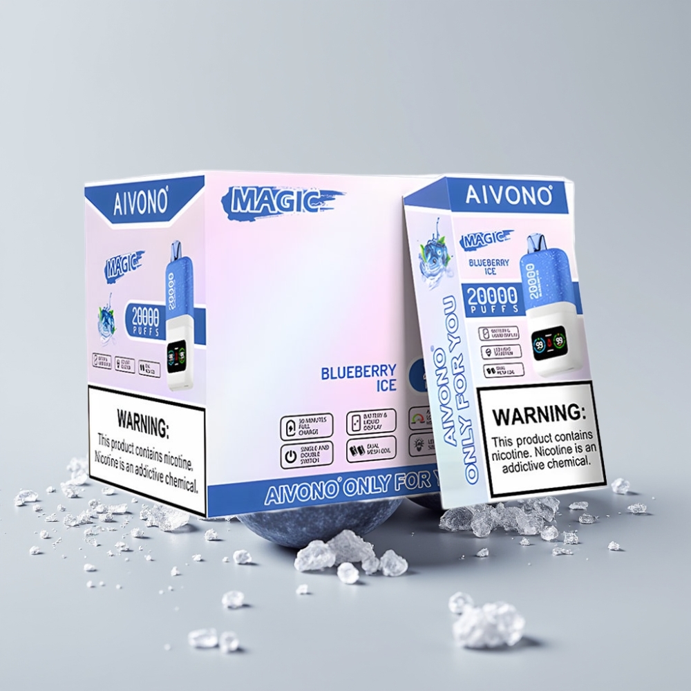 Aivono AIM MAGIC 20000 Puffs - نكهة توت أزرق مثلج، 5% نيكوتين، شاشة LCD، شحن Type-C