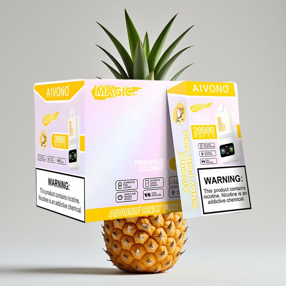 Aivono AIM MAGIC 20000 Puffs - أناناس وجوز الهند، 5% نيكوتين، شاشة LCD، شحن Type-C