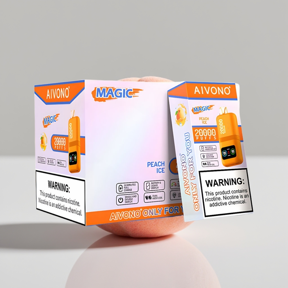 Aivono AIM MAGIC 20000 Puffs - نكهة خوخ مثلج، 5% نيكوتين، شاشة LCD، شحن Type-C