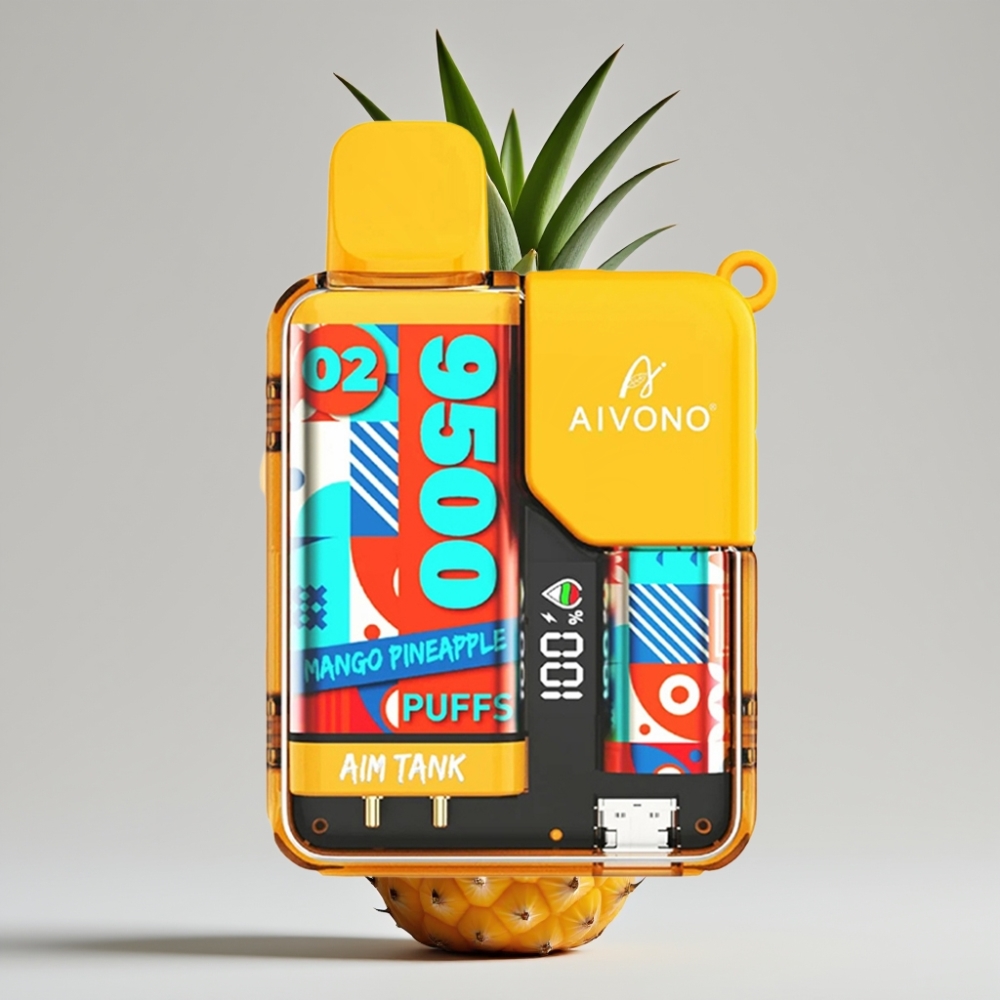 Aivono AIM-TANK 9500 Puffs - 18مل سعة السائل، بطارية 650مللي أمبير، شاشة LCD، نكهة المانجو والأناناس