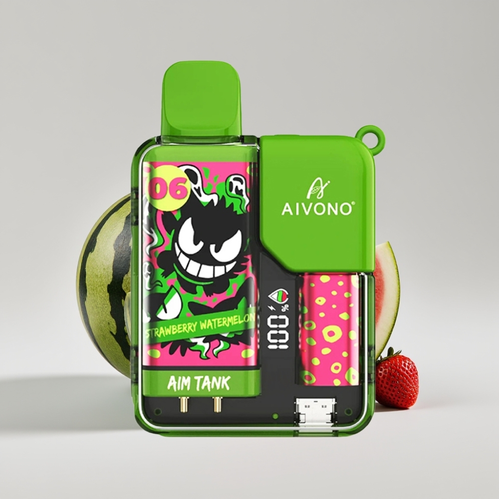 Aivono AIM-TANK 9500 Puffs - فراولة بطيخ، 18مل سائل، 650مللي أمبير، شاشة LCD