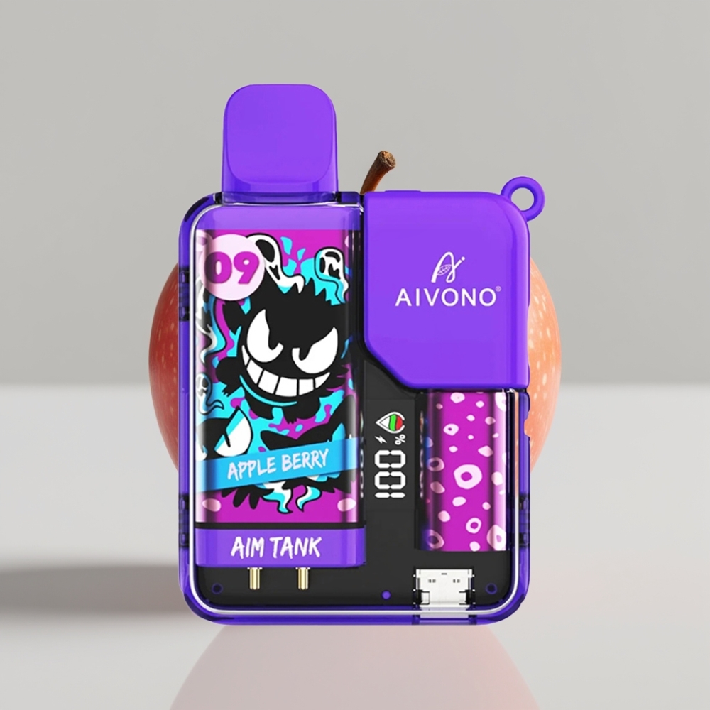 Aivono AIM-TANK 9500 Puffs - 18مل سعة السائل، بطارية 650مللي أمبير، شاشة LCD، نكهة تفاح توت