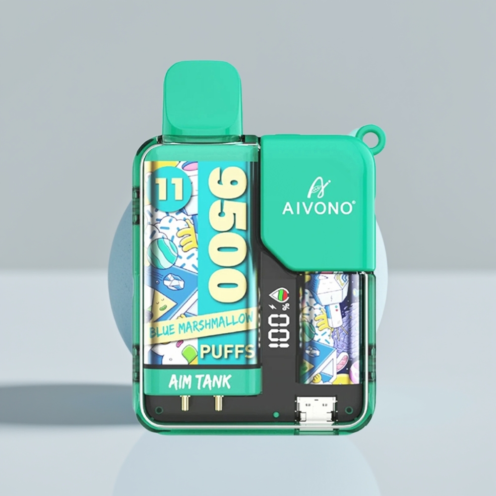 Aivono AIM-TANK 9500 Puffs - 18مل سعة السائل، بطارية 650مللي أمبير، شاشة LCD، أعشاش من الشش marshmallow الأزرق