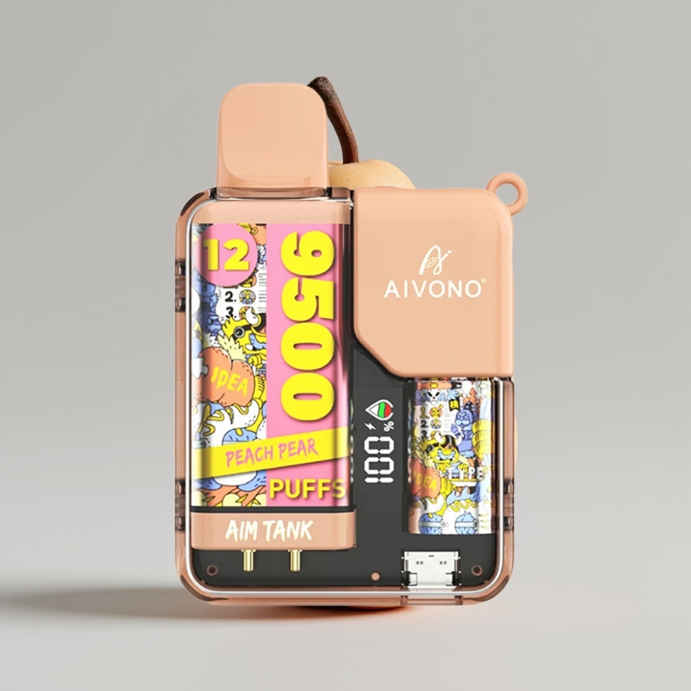 Aivono AIM-TANK 9500 Puffs بخاخ خوخ وإجاص - سعة 18مل، بطارية 650mAh، شاشة LCD