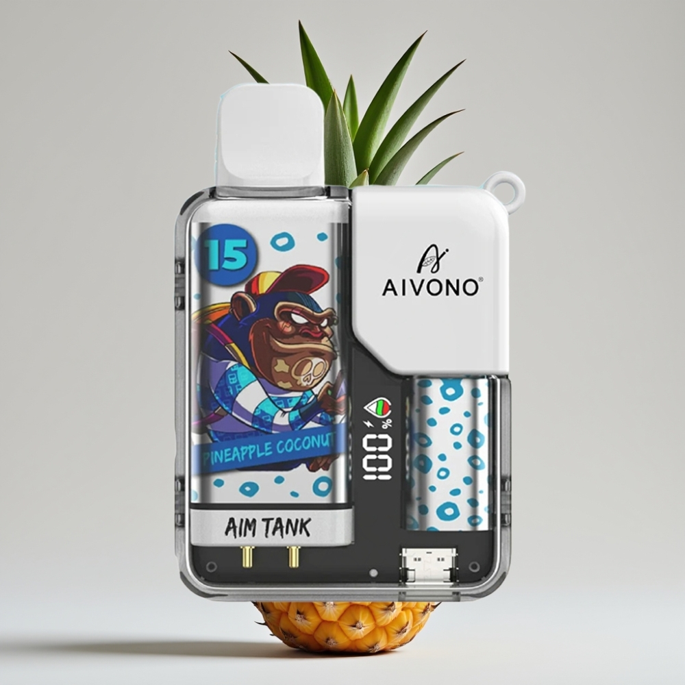 Aivono AIM-TANK 9500 Puffs - 18ml سعة، بطارية 650mAh، شاشة LCD، نكهة أناناس وجوز الهند