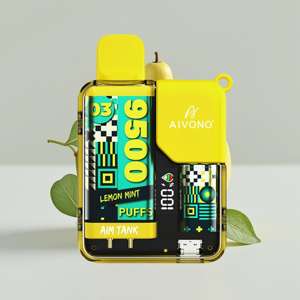 Aivono AIM-TANK 9500 Puffs - 9500 نفخة، سعة 18 مل، بطارية 650 مللي أمبير، شاشة LCD، نكهة الليمون بالنعناع