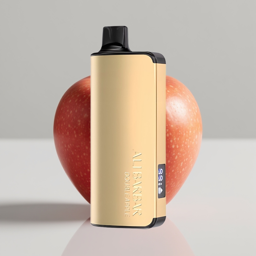 Alibarbar Ingot 9000 Puffs - سيجارة إلكترونية ذات استخدام لمرة واحدة بنكهة التفاح المزدوج، شاشة LED، سعة 22 مل، بطارية 2350 مللي أمبير