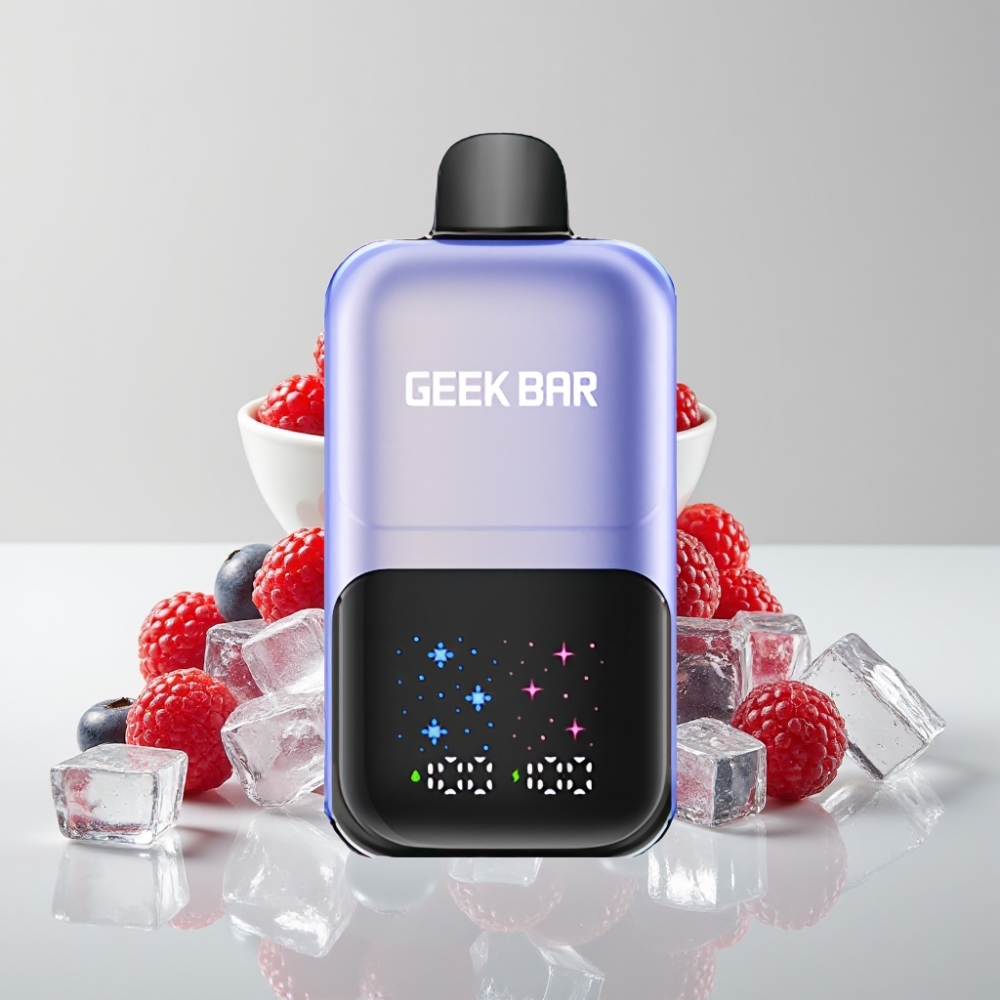جيك بار 2 جو 20 مل Geek Bar 2GO 50000 نفخة سلسلة مزدوجة قلم تبخير قابل للتخلص بنكهة التوت المختلط المثلج، شاشة كبيرة تفاعلية، 3 مستويات للتعديل، بطارية قابلة للشحن