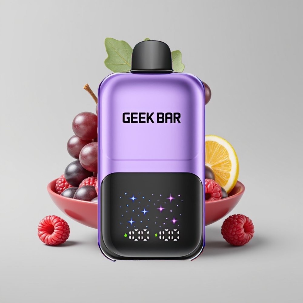 جيك بار 2 جو 20 مل Geek Bar 2GO 50000 نفخة سلسلة مزدوجة قلم تبخير استهلاكي بنكهة العنب والتوت، شاشة كبيرة، بطارية قابلة للشحن، 5٪ نيكوتين