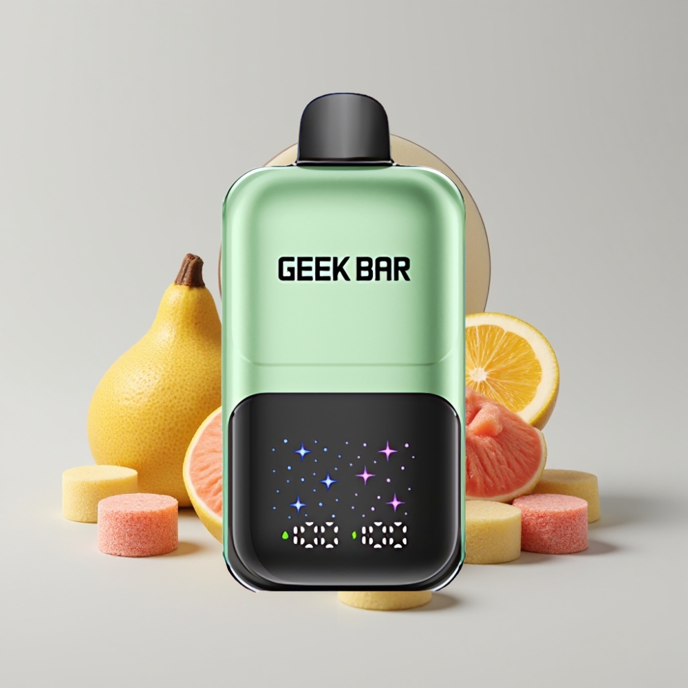 GEEK BAR 2GO 20مل 50000 نفخة سلسلة مزدوجة قلم تبخير قابل للتخلص بنكهة الحلوى الحامضة والفواكه الحامضة - شاشة كبيرة تفاعلية، 3 مستويات للنكهة/البرودة، خزان مزدوج، 5% نيكوتين