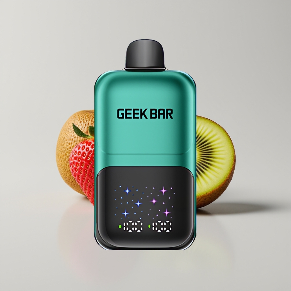 GEEK BAR 2GO 20 مل 50000 نفخة سلسلة التوأم قلم تبخير قابل للشحن بنكهة الفراولة والكيوي - شاشة كبيرة، 5% نيكوتين، سعة 20 مل