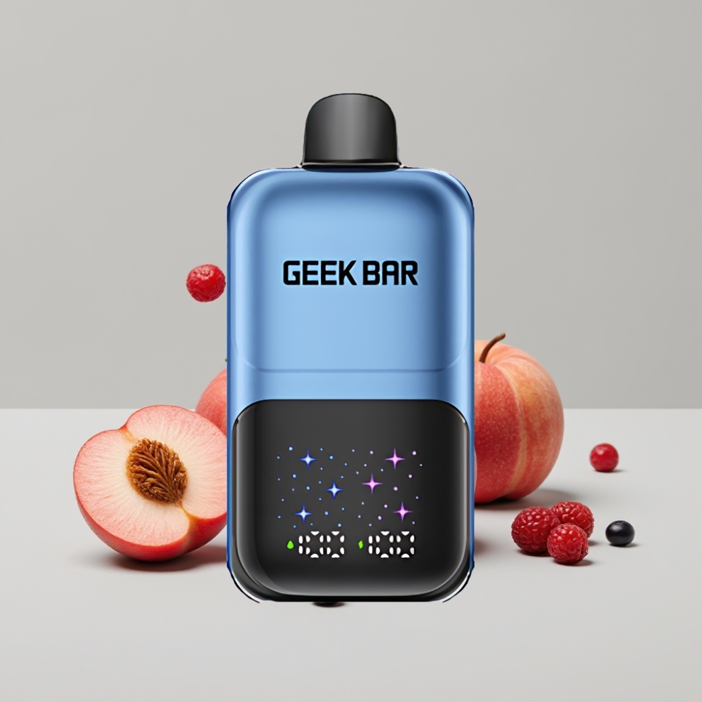 GEEK BAR 2GO 20 مل 50000 نفخة سلسلة التوأم قلم تبخير قابل للتخلص منه - شاشة كبيرة تفاعلية، نكهة خوخ وتوت، 5٪ نيكوتين، بطارية قابلة للشحن