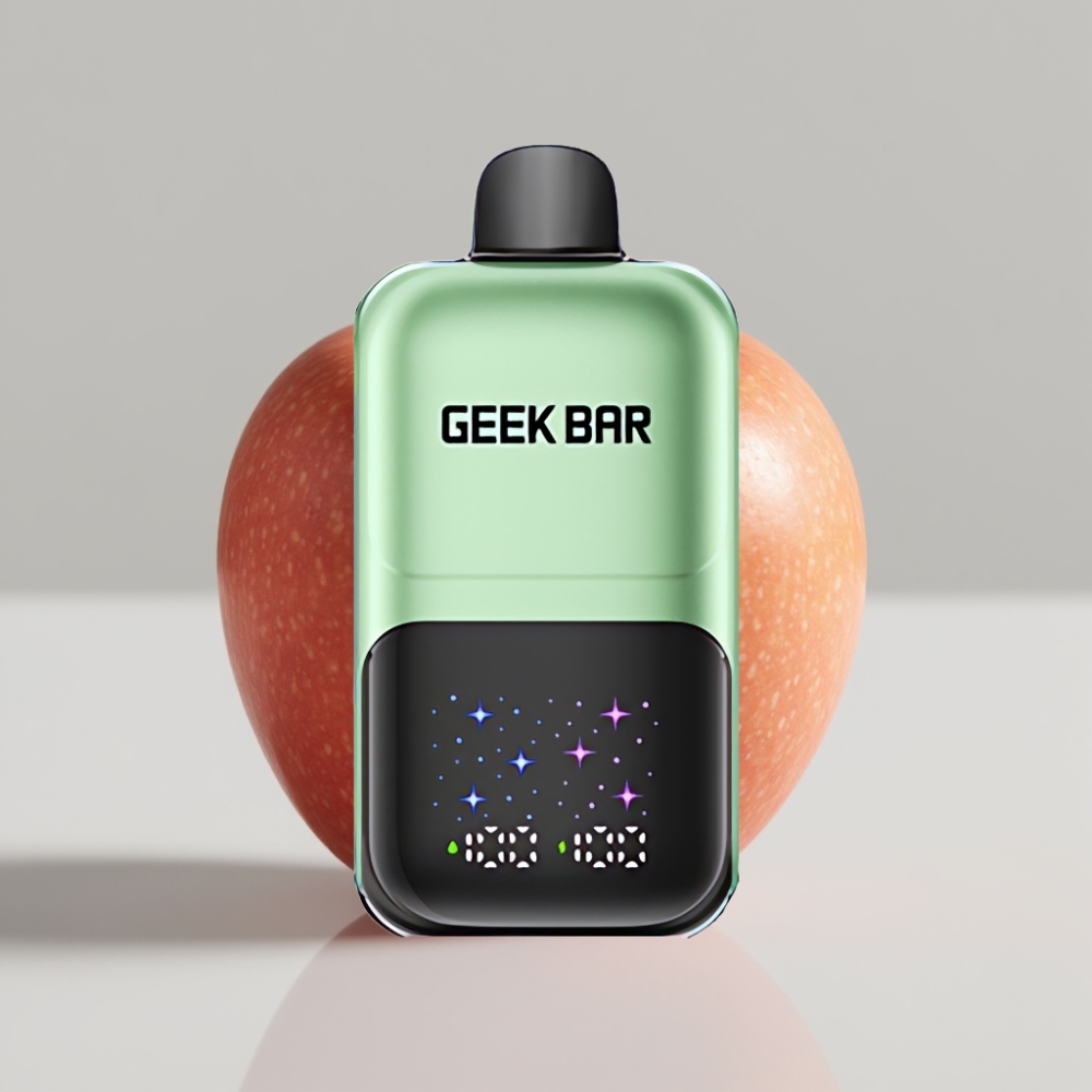 GEEK BAR 2GO 20 مل 50000 نفخة سلسلة مزدوجة قلم تبخير قابل للتصريف بنكهة التفاح المزدوج A&B – شاشة كبيرة تفاعلية، 3 مستويات للنكهة/البرودة، خزان مزدوج 20 مل، 5% نيكوتين