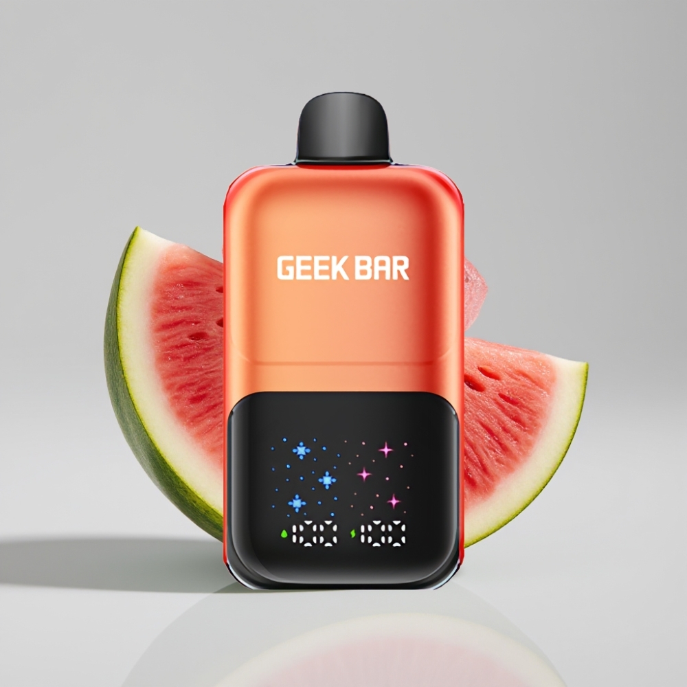 GEEK BAR 2GO 20 مل 50000 نفخة سلسلة التوأم قلم تبخير قابل للتخلص منه - بنكهة بطيخ وعلكة فقاعية مثلجة، شاشة كبيرة تفاعلية، خزان مزدوج، بطارية قابلة للشحن