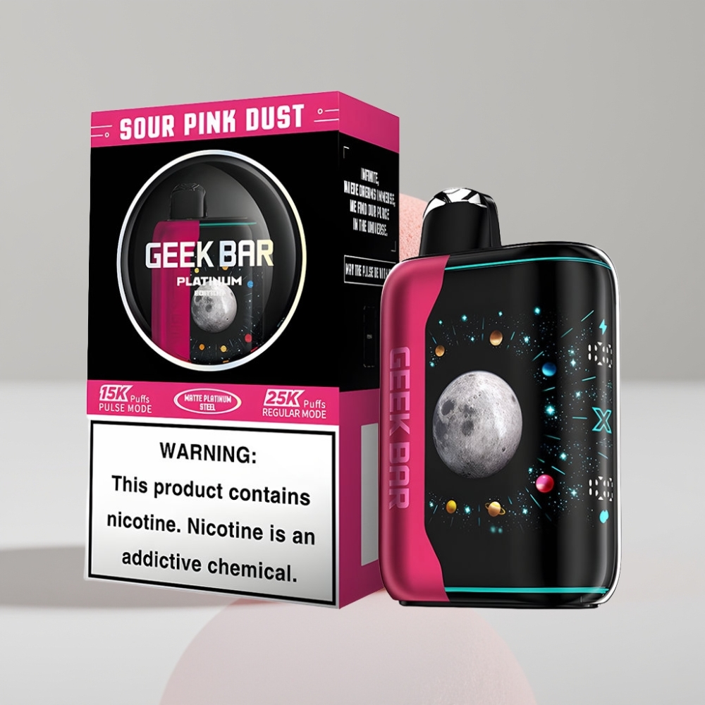 GEEK BAR Platinum Edition 25000 سحابة وردية حامضة - شاشة منحنية ثلاثية الأبعاد، شحن سريع USB-Type C، 20mL سائل إلكتروني، 2% نيكوتين
