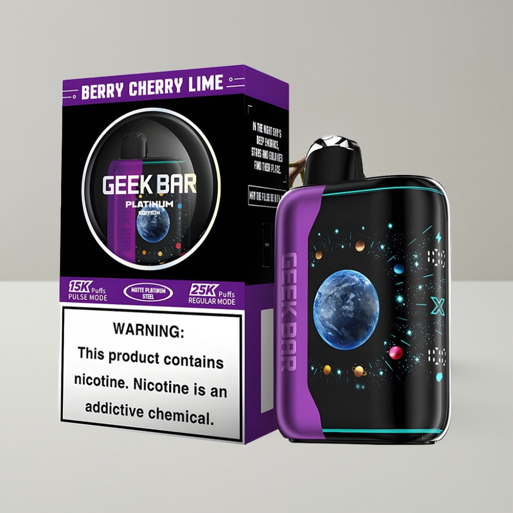 GEEK BAR Platinum Edition - شريط التوت والكرز والليمون، شاشة منحنية ثلاثية الأبعاد، شحن سريع USB-Type C، 20mL سائل إلكتروني