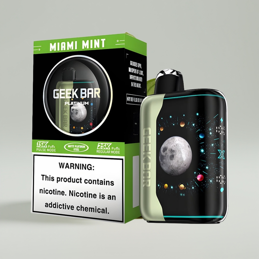 جيك بار بلاتينيوم إديشن - GEEK Bar Platinum Edition 25000 نفخة، شاشة منحنية ثلاثية الأبعاد، شحن سريع USB-Type C، نعناع ميامي
