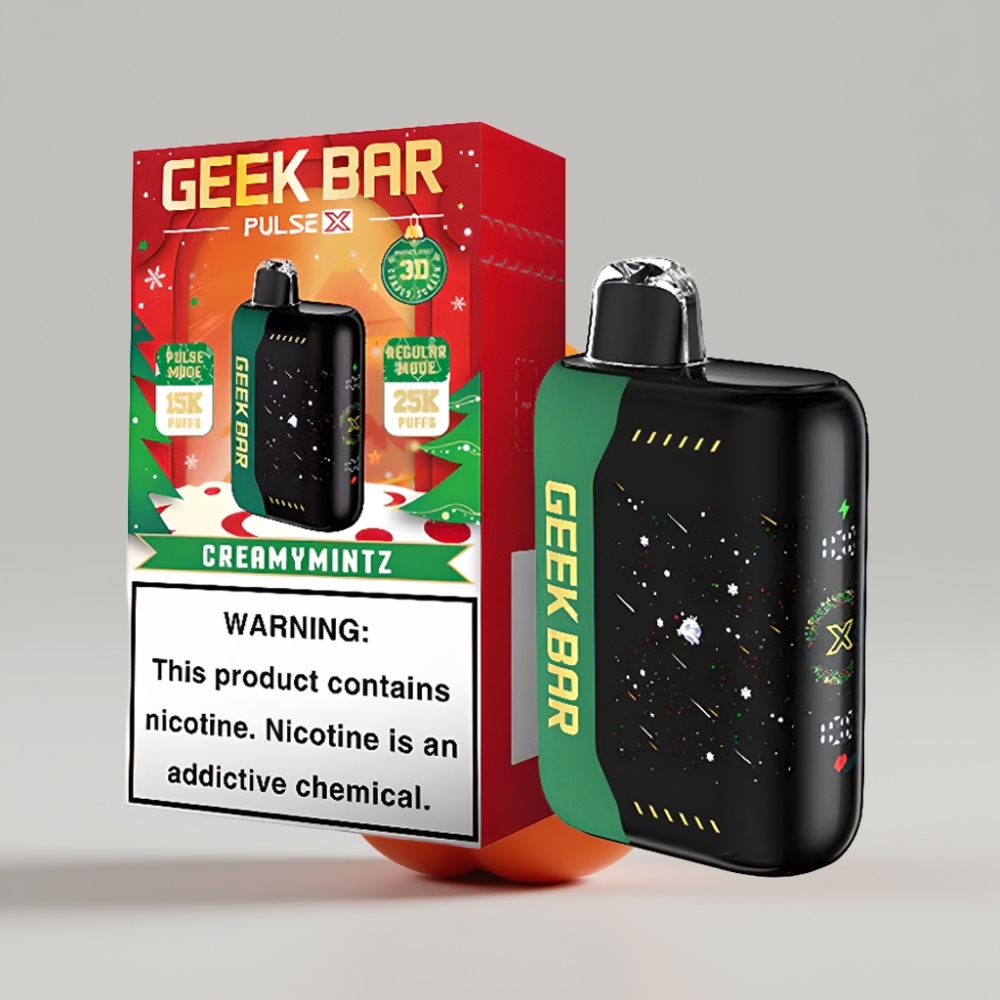 جيك بار بولس Geek Bar Pulse X 25000 نفخة - حتى 25000 نفخة، 0-5% نيكوتين، شاشة منحنية ثلاثية الأبعاد، شحن USB Type-C