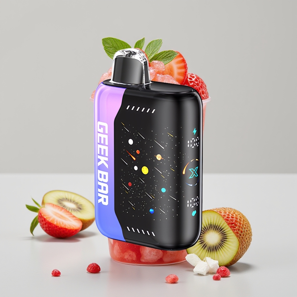 GEEK BAR Pulse X 42K Puffs Meteor Edition فراولة كيوي مثلج - شاشة منحنية ثلاثية الأبعاد، 820 مللي أمبير شحن سريع، ملف مزدوج شبكي