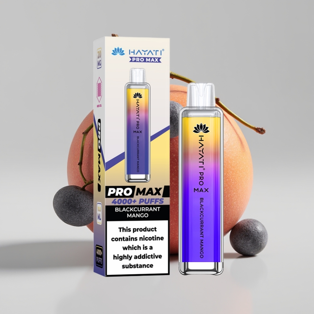 هاياتي برو ماكس Hayati Pro Max 4000 نفث بخاخ نكهة الكشمش الأسود والمانجو، 2%/5% نيكوتين، Hayati Pro Max 4000 نفث، بطارية 1400 مللي أمبير