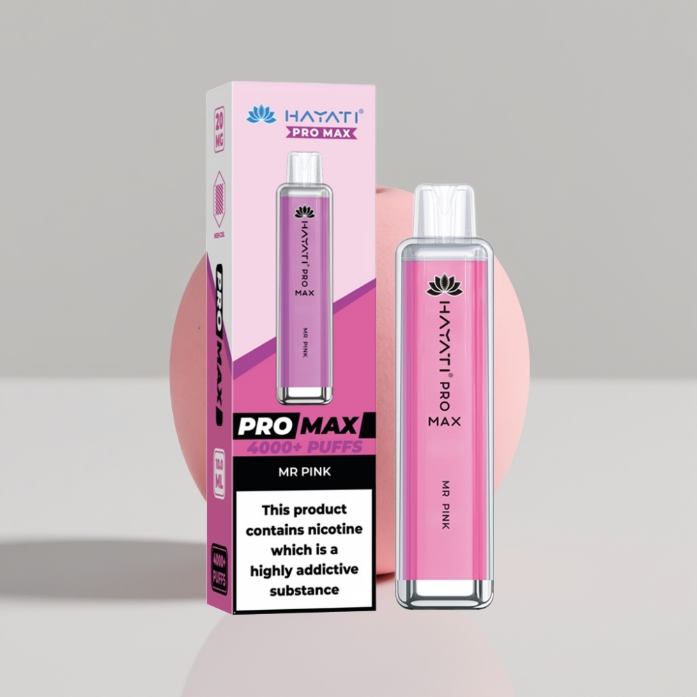 هاياتي برو ماكس Hayati Pro Max 4000 نفثة (Mr Pink) - شاشة مزدوجة 1.1 أوم، بطارية 1400 مللي أمبير، 2%-5% نيكوتين