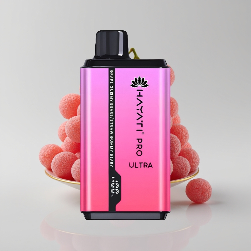 حياتي برو الترا Hayati Pro Ultra 15000 نفخة - 850 مللي أمبير، 2×12 مل، 2% نيكوتين، نكهات غومي بير عنب وفراولة