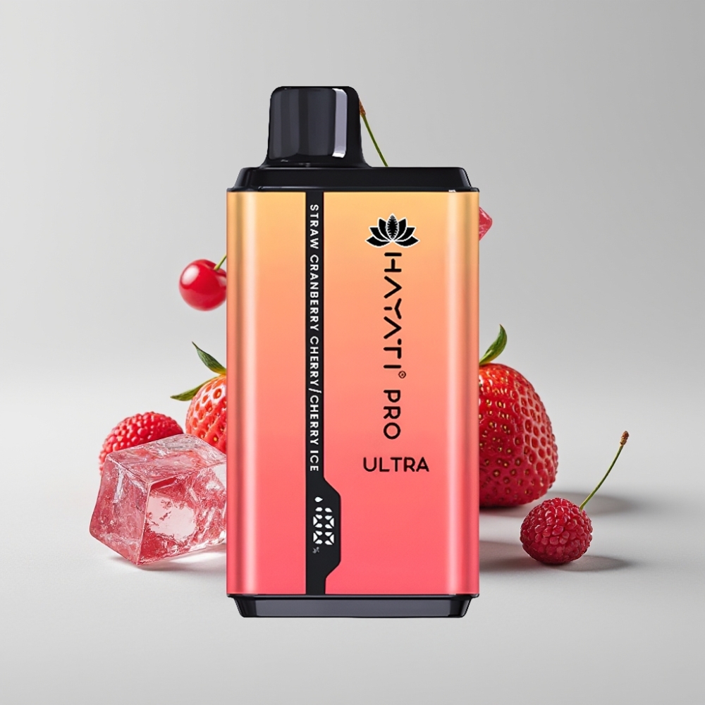 حياةي برو الترا Hayati Pro Ultra 15000 نفخة - 850 مللي أمبير، 2×12 مل، 2% نيكوتين، نكهة الفراولة والتوت البري والكرز والكرز المثلج
