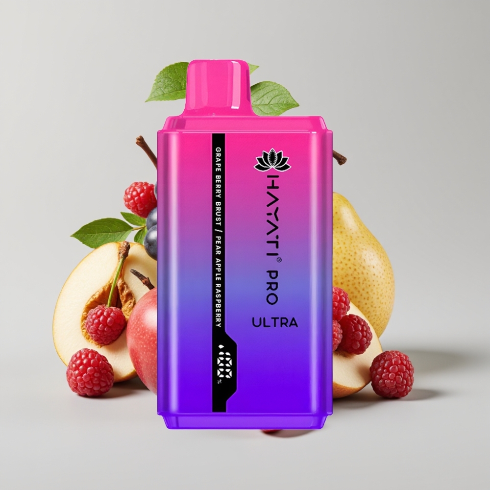 حياةي برو الترا Hayati Pro Ultra 15000 نفخة - 850 مللي أمبير، 2×12 مل، 2% نيكوتين، نكهة عنب توت إجاص تفاح توت العليق