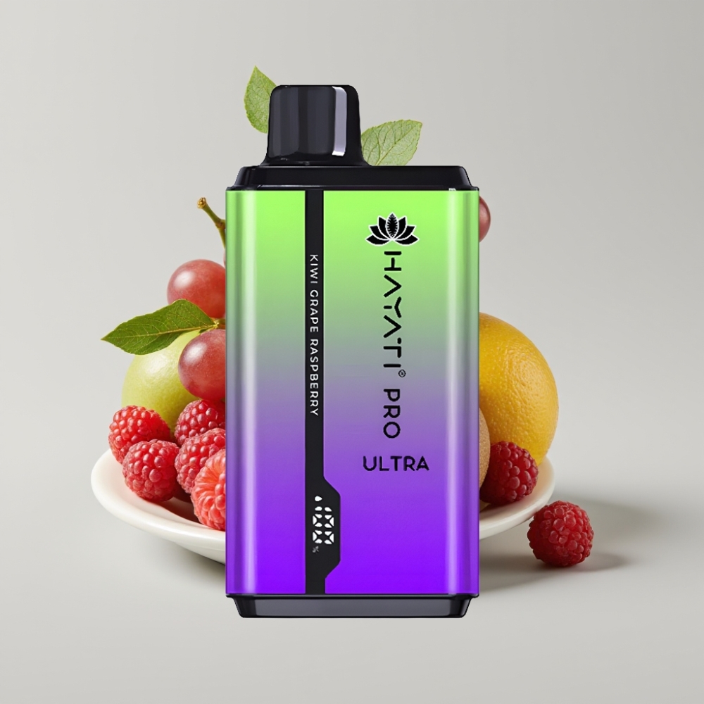 هاياتي برو الترا Hayati Pro Ultra 15000 نفخة - 850مللي أمبير، 2×12مل، 2% نيكوتين، نكهة الكيوي والعنب والتوت