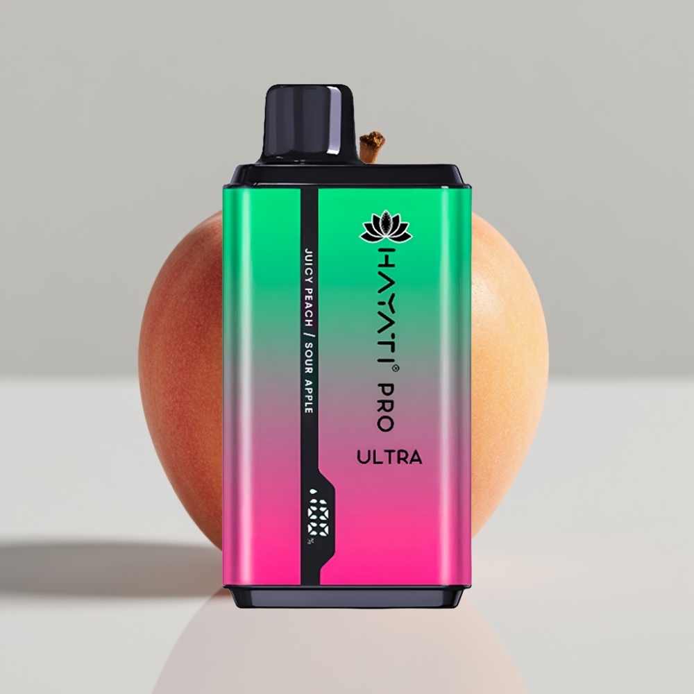 هاياتي برو الترا Hayati Pro Ultra 15000 نفخة - 850 ملي أمبير، 2×12مل، 2% نيكوتين، نكهتي التفاح الحامض والخوخ العصيري