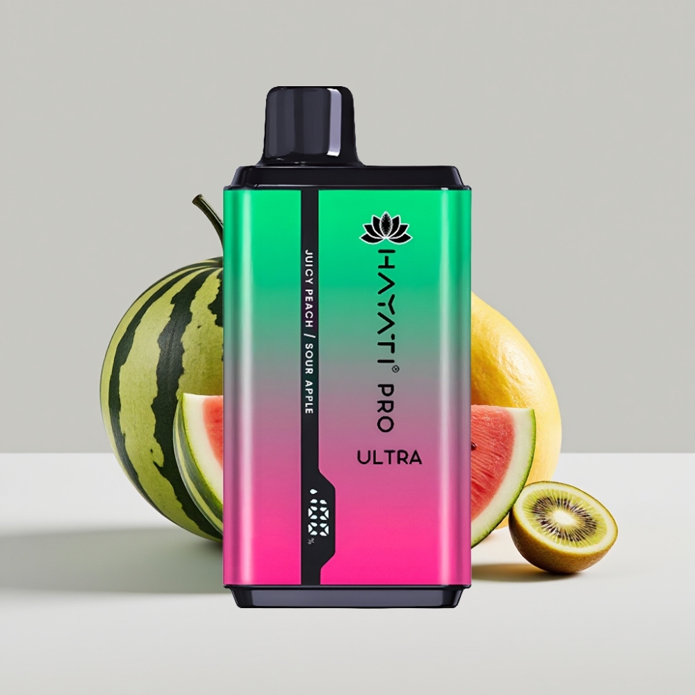 هاياتي برو الترا Hayati Pro Ultra 15000 نفخة - بطارية 850 مللي أمبير، سعة 2×12 مل، نكهة البطيخ والكيوي والباشن فروت