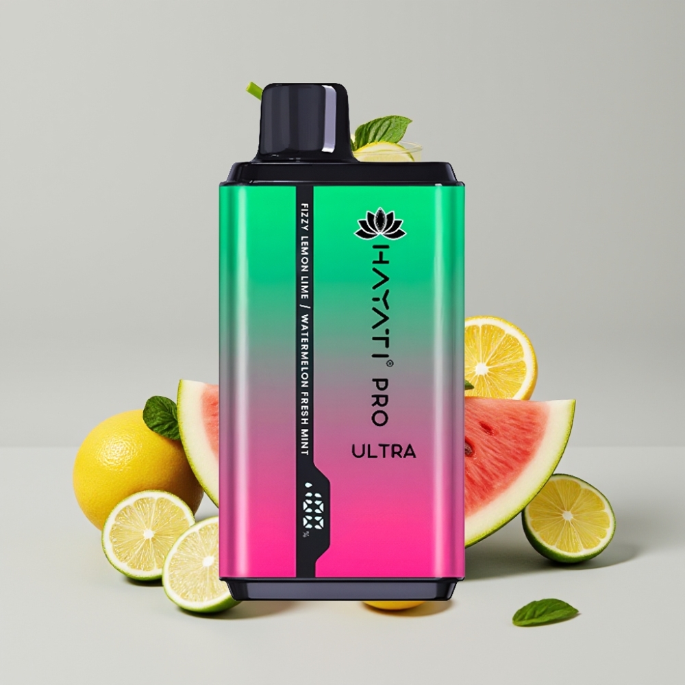 هاياتي برو الترا Hayati Pro Ultra 15000 نفخة - 850mAh، 2×12مل، 2%، بنكهات الليمون الحامض الفوار والبطيخ المنعش والنعناع