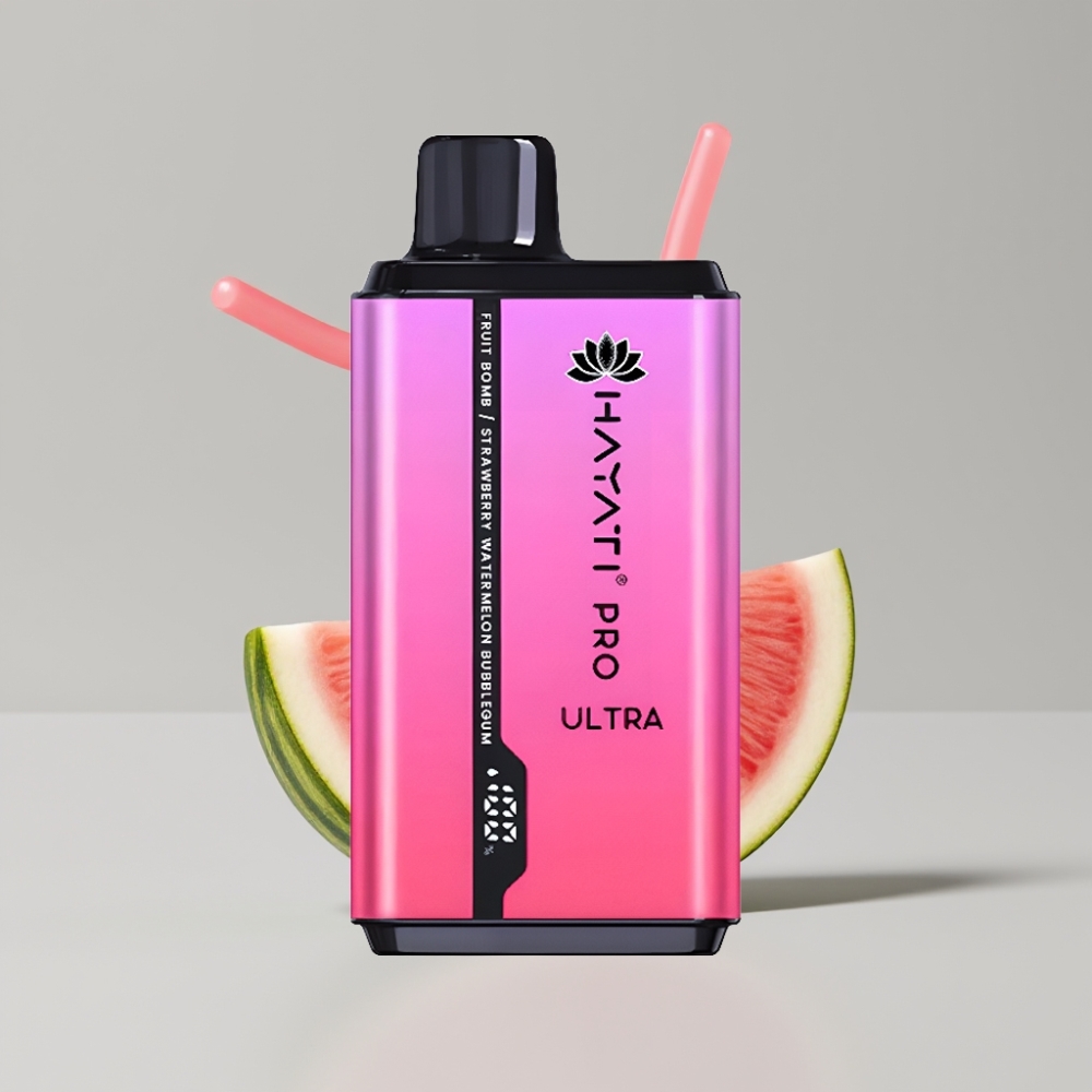 هاياتي برو الترا Hayati Pro Ultra 15000 نفخة - 850mAh، 2×12مل، 2% نيكوتين، نكهة فواكه مكس ستروبيري ووترملون بابل جم