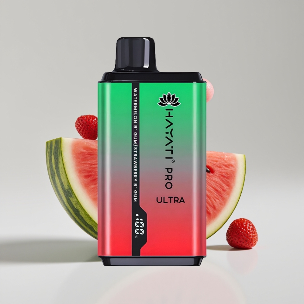 Hayati Pro Ultra 15000 Puffs - 850mAh بطارية، 2×12ml سعة، 2% نيكوتين - بطيخ علكة، فراولة علكة