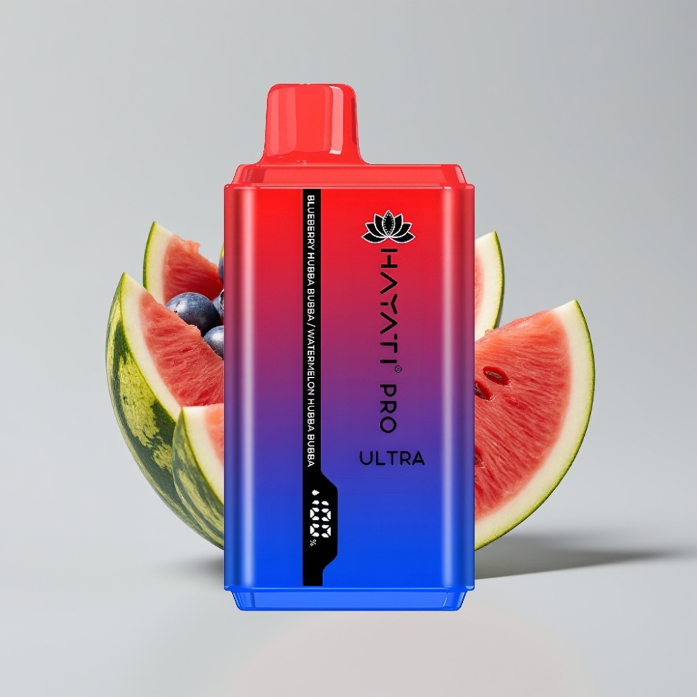 Hayati Pro Ultra 15000 Puffs - 850mAh بطارية، 2×12ml سعة، 2% نيكوتين، نكهة التوت البري وبطيخ هبا بوبا
