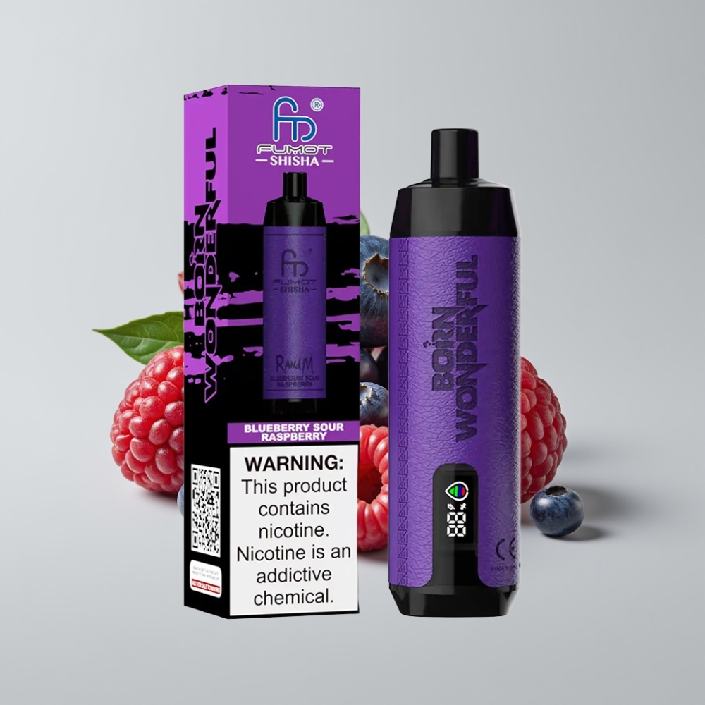 RandM Fumot Shisha 10000 Puffs سيجارة إلكترونية للاستخدام مرة واحدة - توت أزرق وحامض التوت، مؤشر LED، 18ml، شحن Type-C