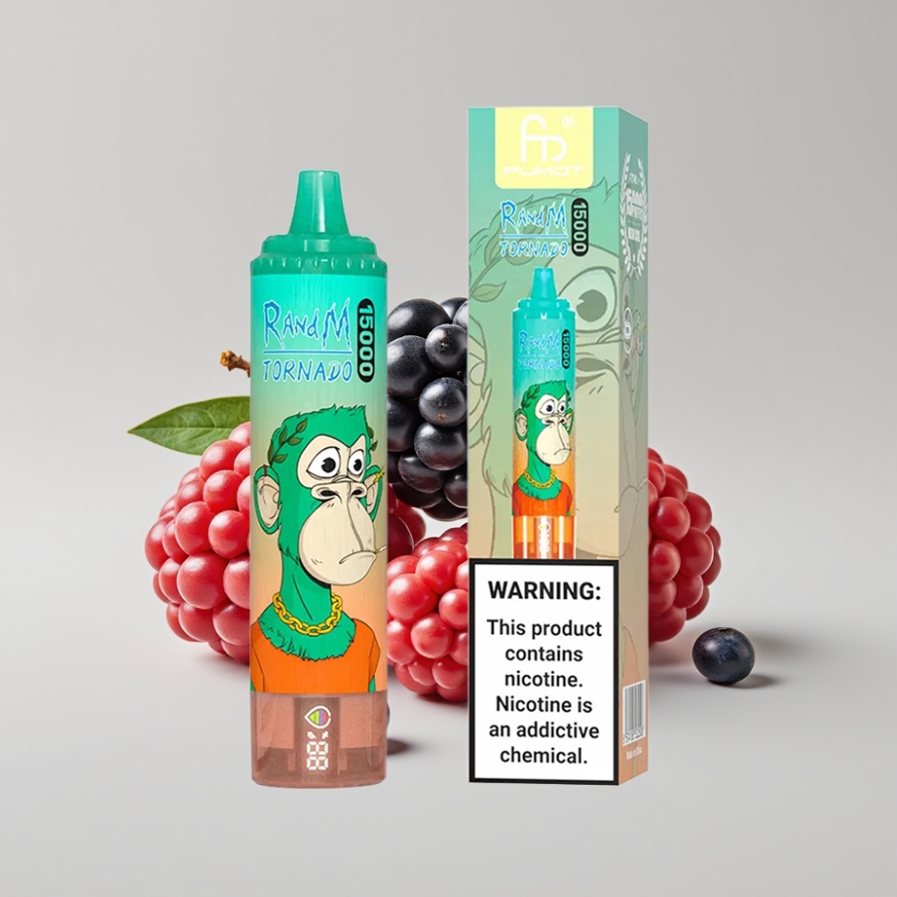 Fumot RandM Tornado 15000 Puffs - سعة 25مل، بطارية 850مللي أمبير، شاشة LCD، نكهة التوت المثلج