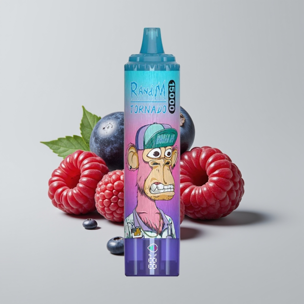 Fumot RandM Tornado 15000 Puffs - 25ml سعة السائل، 850mAh بطارية، شاشة LCD - توت أزرق وتوت عُلّيق