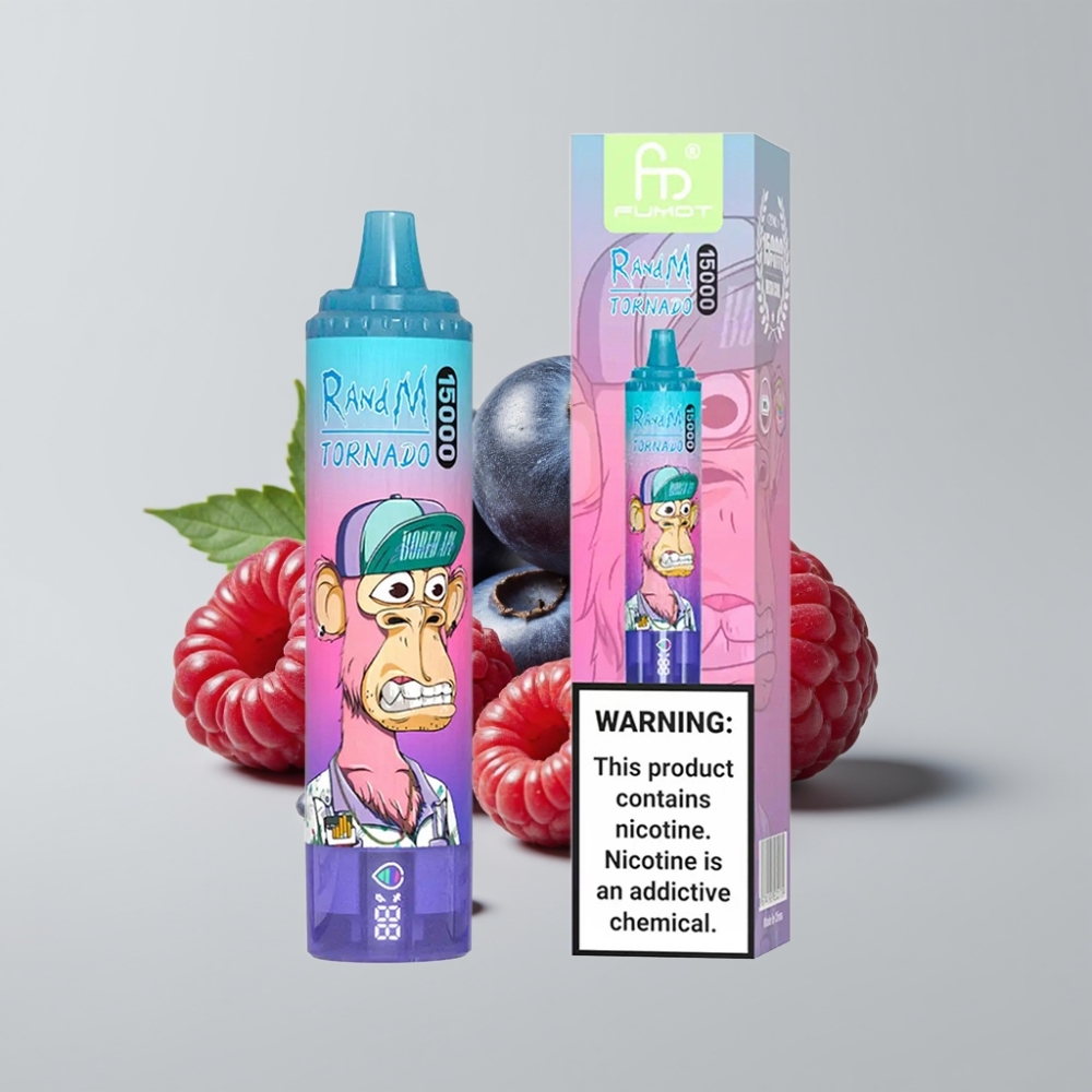 Fumot RandM Tornado 15000 Puffs - 25ml سعة السائل، 850mAh بطارية، شاشة LCD - توت أزرق وتوت عُلّيق