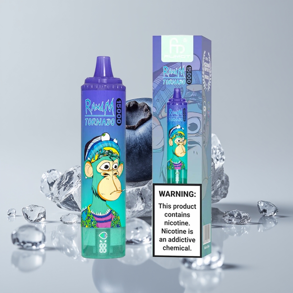Fumot RandM Tornado 15000 Puffs - 25ml سعة، 850mAh بطارية، شاشة LCD - توت أزرق مثلج