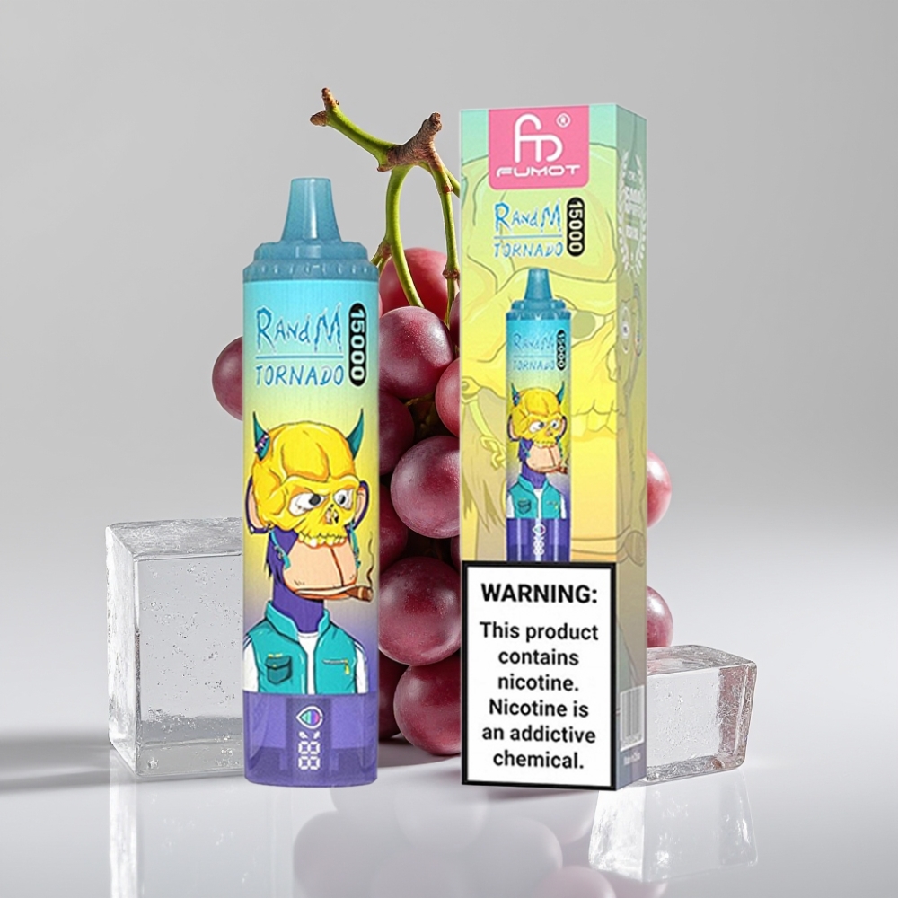 Fumot RandM Tornado 15000 Puffs - 25ml سعة، 850mAh بطارية، شاشة LCD - عنب جليدي